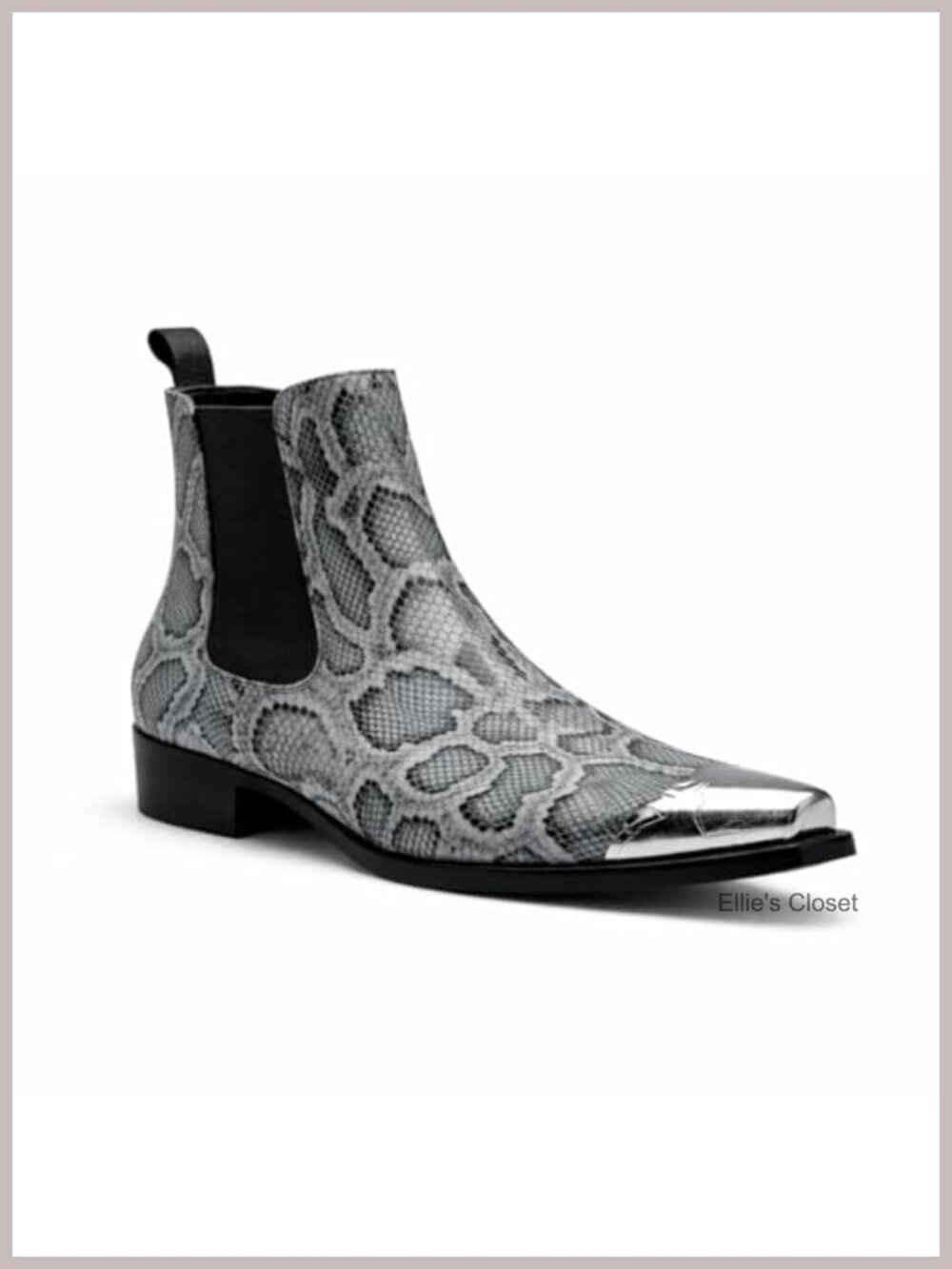 Snake Print Chelsea Boots Pointed Toe Slip-On Western Dress Ankle Boots